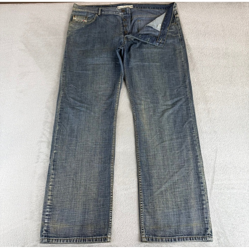 Diesel Button Fly Jeans Mens 44x36 Blue Denim Distressed Button Fly Cotton Italy